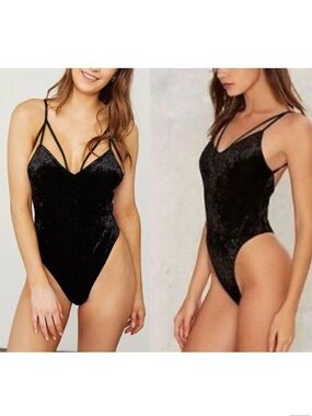 NWT We Are HAH Hot As Hell  Bodysuit Black Crushed Velvet